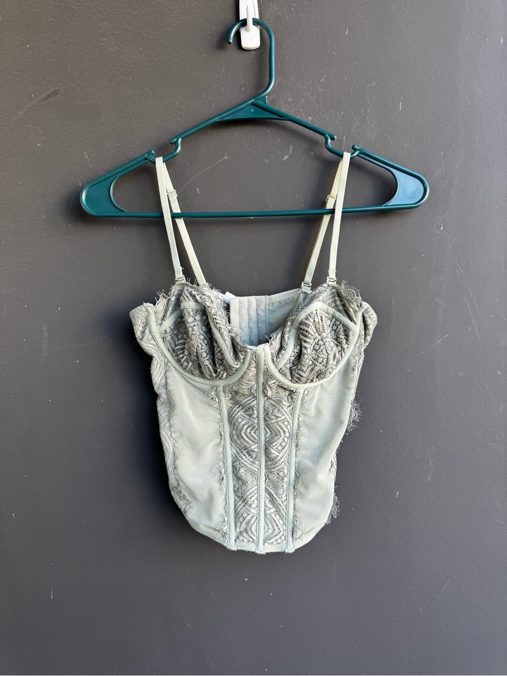 Garage fairycore sage green lace corset top